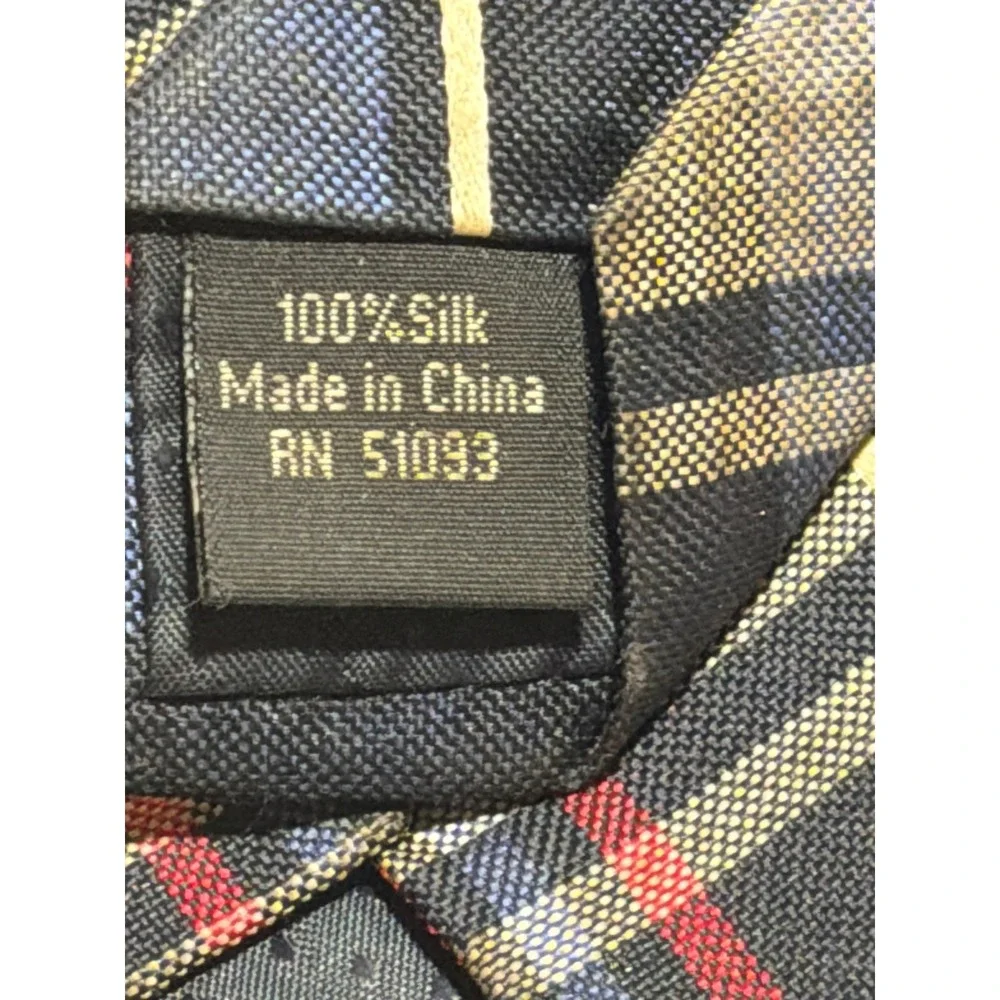 Mens Silk Plaid Necktie Navy Blue Olive Green Red Yellow Tartan RN 51093 Tie